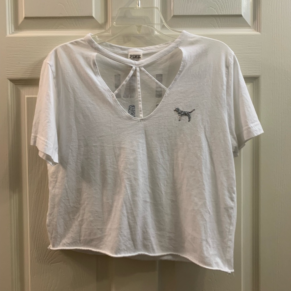 Victoria’s Secret pink white crop t shirts size xs guc #